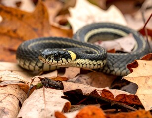 Obraz premium Snake amidst autumn leaves