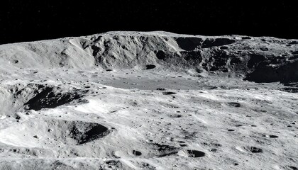 Cratered lunar landscape; stark, monochrome view of the moon's surface