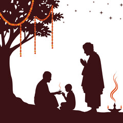 Happy family silhouettes in nature a loving couple with their child under a tree