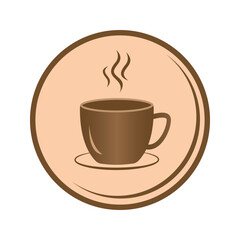 Minimal coffee cup icon vector with steam in circle for cafe menu design