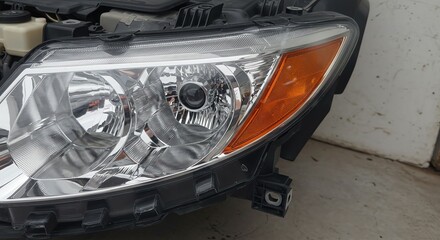Car Headlight Assembly with Clear Lens and Amber Turn Signal in Modern Vehicle