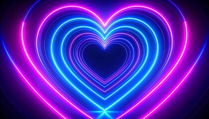 Concentric neon hearts forming a tunnel effect on a dark background