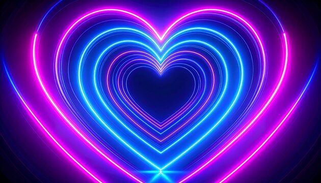 Concentric neon hearts forming a tunnel effect on a dark background