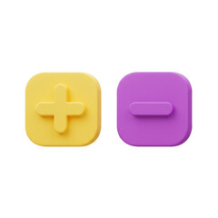 Fototapeta premium Playful rendered icons of mathematical symbols representing addition and subtraction in vibrant colors perfect for design.