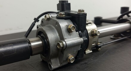 Industrial Mechanical Shaft Assembly with Metal Coupling and Motor Components