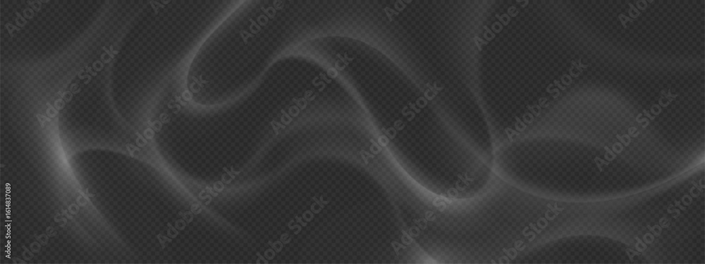 Poster realistic smoke overlay effect - flowing grey vapor waves on transparent background. soft fog textur