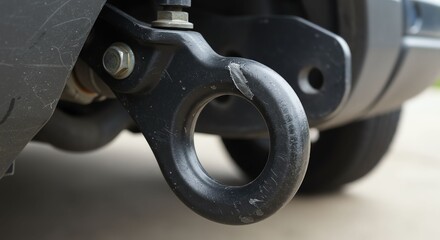 Close-up of a Tow Hook on a Vehicle Black Metal Car Part