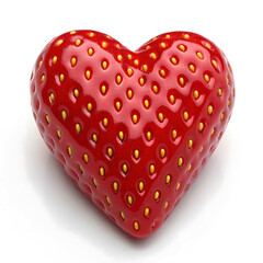 Heart Shaped Strawberry with Seeds on White Background