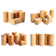 Close-up of natural wine bottle corks isolated on a white background