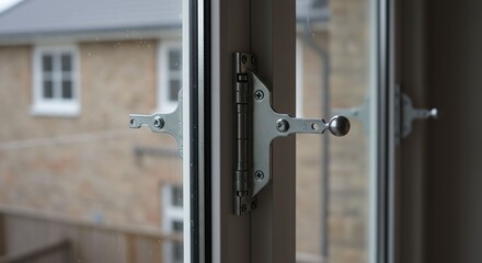 Fototapeta premium Close-up of Window Lock Mechanism in Modern Home Interior