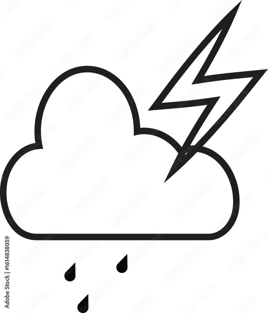 Poster cloud with lightning and rain icon representing thunderstorm and stormy weather forecast with transp