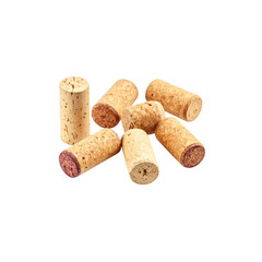 Close-up of natural wine bottle corks isolated on a white background