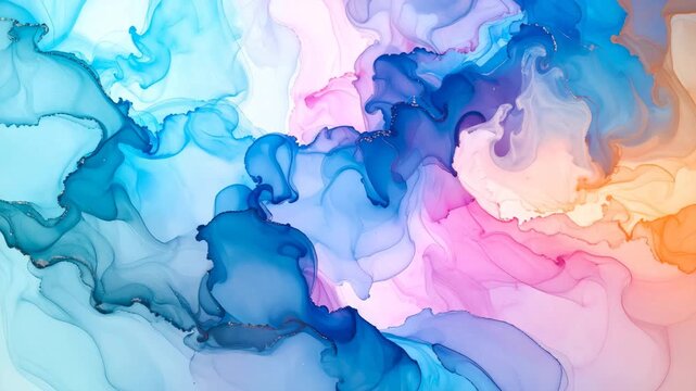 Ambient surreal mist flowing in layers through glowing abstract fluid space environment