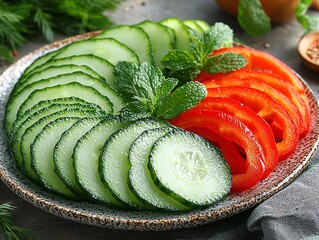 Slice fresh vegetables and place on a plate