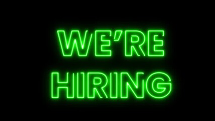 We are hiring multicolor Neon Glow Sliding Text Animation on Black Background