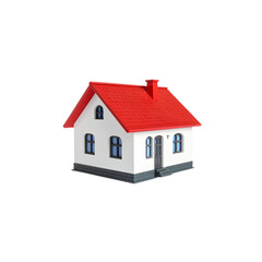 3D illustration of a small residential house model with a roof on a white background