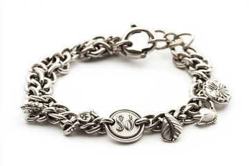 Elegant silver charm bracelet with intricate links and symbolic charms, perfect for everyday luxury.