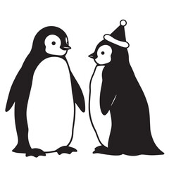 Obraz premium Adorable black and white penguin friends with holiday cheer in minimalist vector illustration