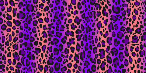 Purple leopard y2k animal print pattern with black spots on purple gradient background - trendy nostalgic texture for fashion design, digital wallpaper, textile printing and retro aesthetic projects. © klyaksun