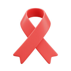 A three-dimensional rendered red ribbon, isolated on a white background, representing awareness.