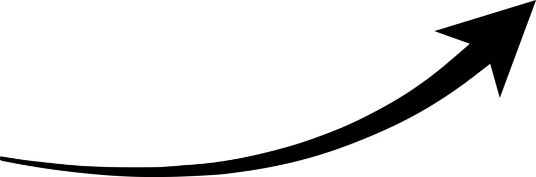 A simple black curved arrow pointing upwards. This versatile graphic is perfect for use in presentations, reports, and infographics to highlight information, indicate growth, 