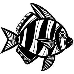 Striking striped fish illustration, bold black and white design for branding and ocean themed creative projects