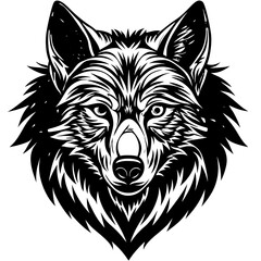 Intricate wolf head illustration, powerful monochrome design ready for t-shirts and merchandise print