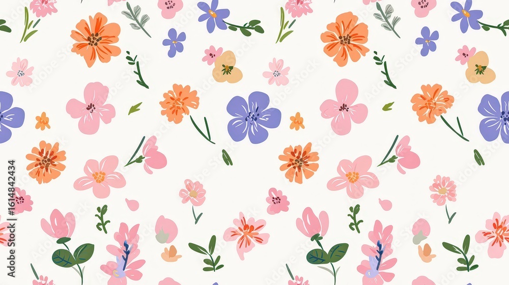 Aufkleber cute meadow flower pattern in an abstract, modern style with hand-drawn design elements and flowing 