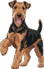 Airedale Terrier with Paw Up, Happy Cartoon Dog vector illustration
