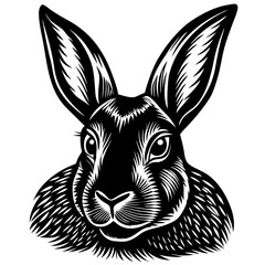 Stylish monochrome rabbit head drawing, ideal for Easter crafts, springtime designs, and animal themes