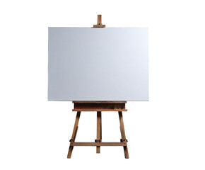 Clean artist canvas on wooden easel, perfect for painting masterpieces isolated on transparent background.