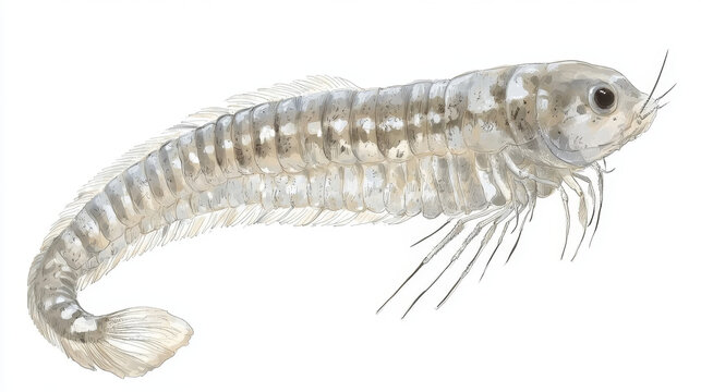 Segmented marine arthropod, pale grey, detailed illustration