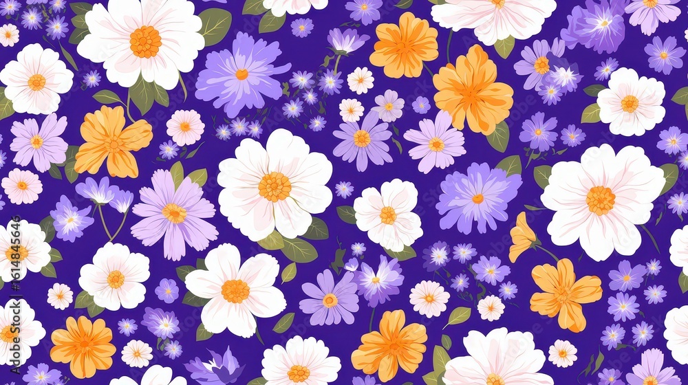 Aufkleber make a seamless pattern of vibrant flowers in pop art style, using exaggerated shapes, colorful peta