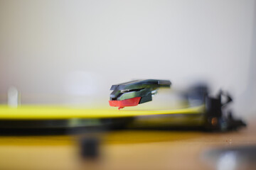 Yellow Vynil on vintage Turntable
