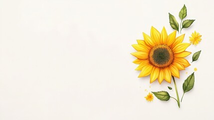 Obraz premium Minimalist watercolor sunflower with light, airy brush strokes and a clean white background, great for invitation templates or digital stationery design