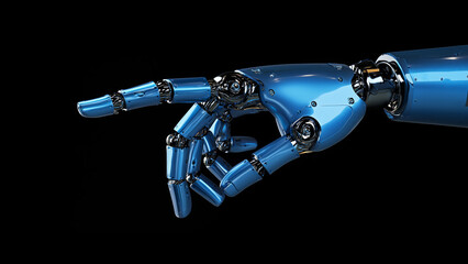 Robot hand pointing his finger. Isolated cyborg arm on black background. Generative ai