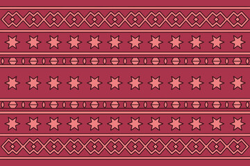 Traditional red geometric pattern with stars and ethnic folk ornaments.