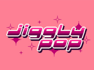 Bubblegum Pink color Y2K Style Bold 'Jiggly Pop' typography art with Glitter effect, Pixel Art Style Banner