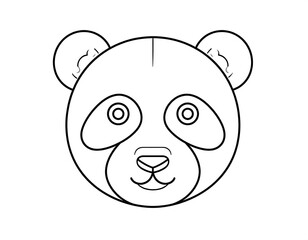 Naklejka premium Simple line drawing of a panda head. A black outline depicts a panda's head, including large round eyes, small nose, and rounded ears. The style is minimalist and child-friendly