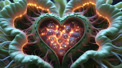 A heart-like core inside a fantasy plant 