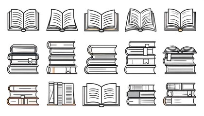 Various book icons in line art style