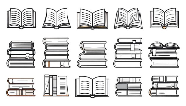 Various book icons in line art style