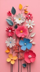 Colorful flowers arranged on a pink background, capturing the vibrant beauty of nature in a simple and elegant design, Generative AI