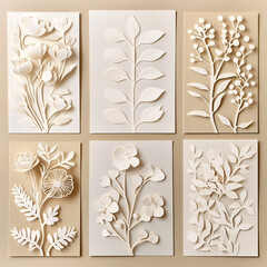 Elegant 3D Paper Floral Art Collection with Botanical Designs in Neutral Beige and White Tones
