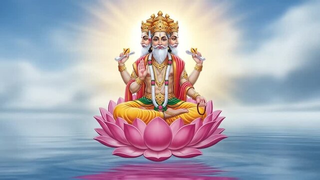 Brahma the Creator on Pink Lotus
