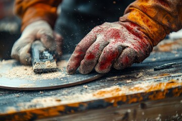 Sawing into a finger with a circular saw in a workplace accident, highlighting an injured worker with a hand injury. This scene emphasizes workplace safety and the risks associated, Generative AI