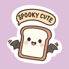 Spooky Cute Toast Character with Bat Wings Sticker Illustration