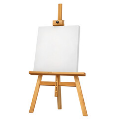 Wooden easel with blank white canvas ready for painting in an artistic workspace or studio setup