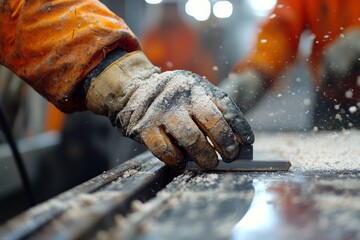 Sawing into a finger with a circular saw in a workplace accident, highlighting an injured worker with a hand injury. This scene emphasizes workplace safety and the risks associated, Generative AI