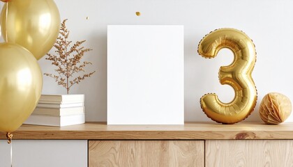 Blank paper with room for own message. Balloon number 3 for 3rd birthday or anniversary party
